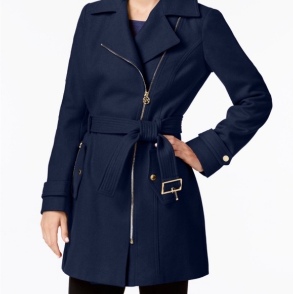 MICHAEL Michael Kors Jackets & Blazers - Michael Kors Size 10 Sapphire Belted 60% Wool Blend Lined Peacoat Gold Hardware
